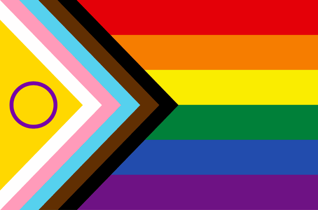 The intersex-inclusive LGBTQIA+ Pride / Progress flag